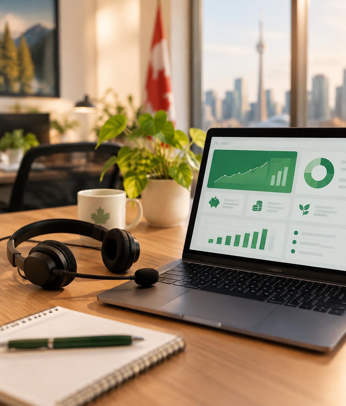 Support desk with a headset and the NorthWorth dashboard