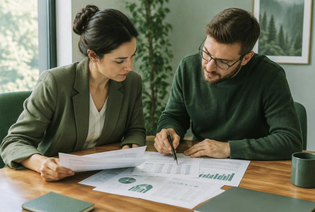 Two colleagues reviewing figures